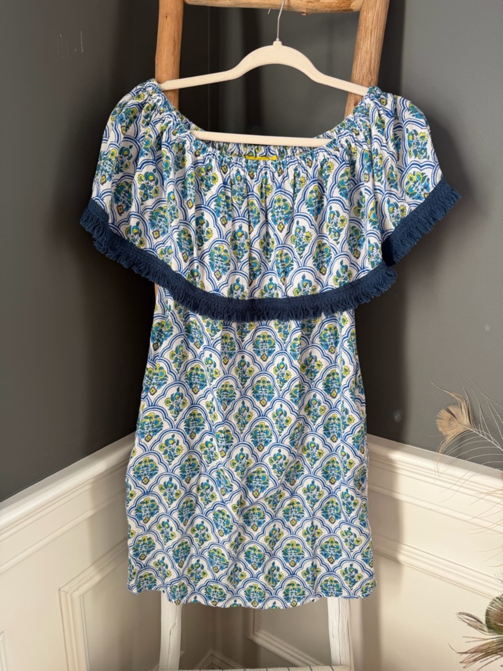 Roberta Roller Rabbit Blue, White & Yellow Floral Off-Shoulder Dress